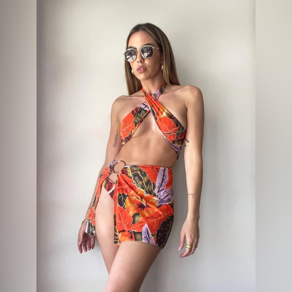 Indah Other - Indah Floral Bikini Set with Skirt Coverup Size Medium